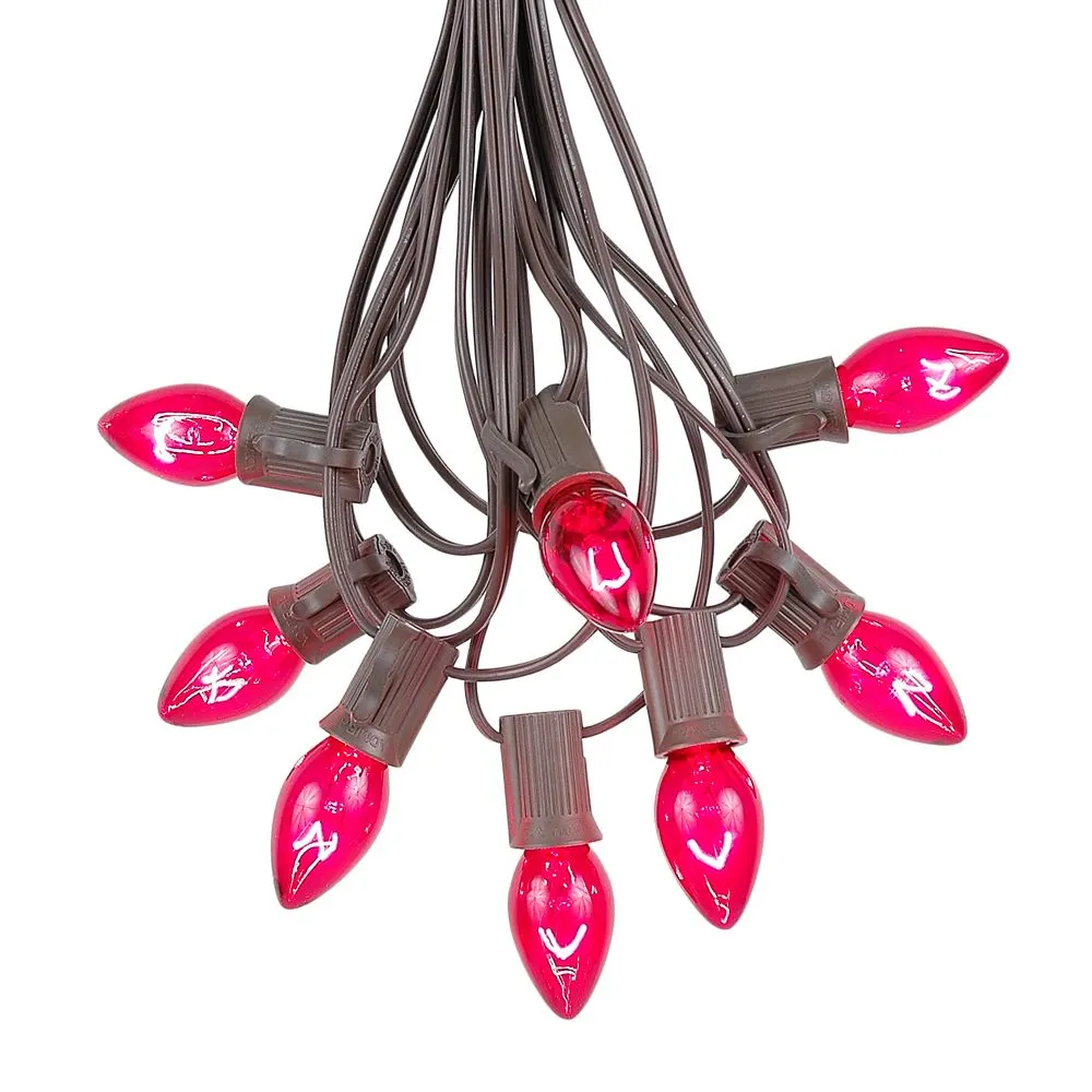 100 C7 String Light Set With Pink Bulbs On Brown Wire 2 100 C7 String Light Set With Pink Bulbs On Brown Wire - Image 2