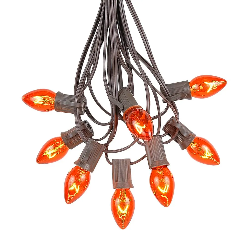 100 C7 String Light Set With Orange Bulbs On Brown Wire 2 100 C7 String Light Set With Orange Bulbs On Brown Wire - Image 2