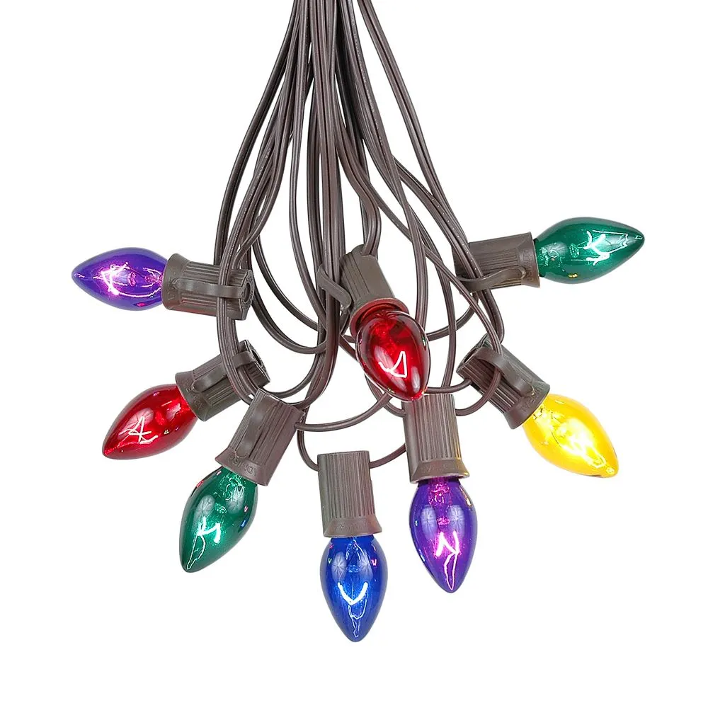 100 C7 String Light Set With Assorted Bulbs On Brown Wire 2 100 C7 String Light Set With Assorted Bulbs On Brown Wire - Image 2