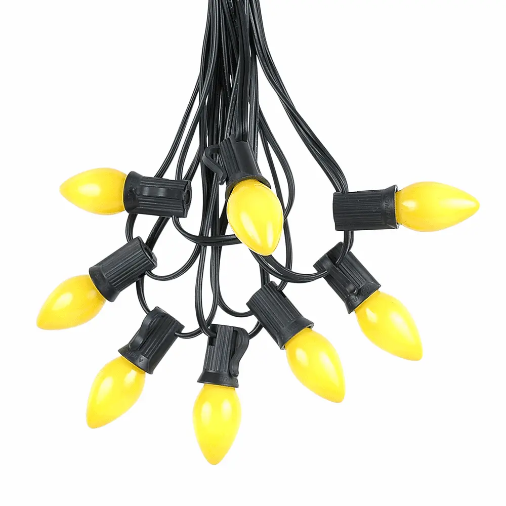 100 C7 String Light Set With Yellow Ceramic Bulbs On Black Wire 2 100 C7 String Light Set With Yellow Ceramic Bulbs On Black Wire - Image 2