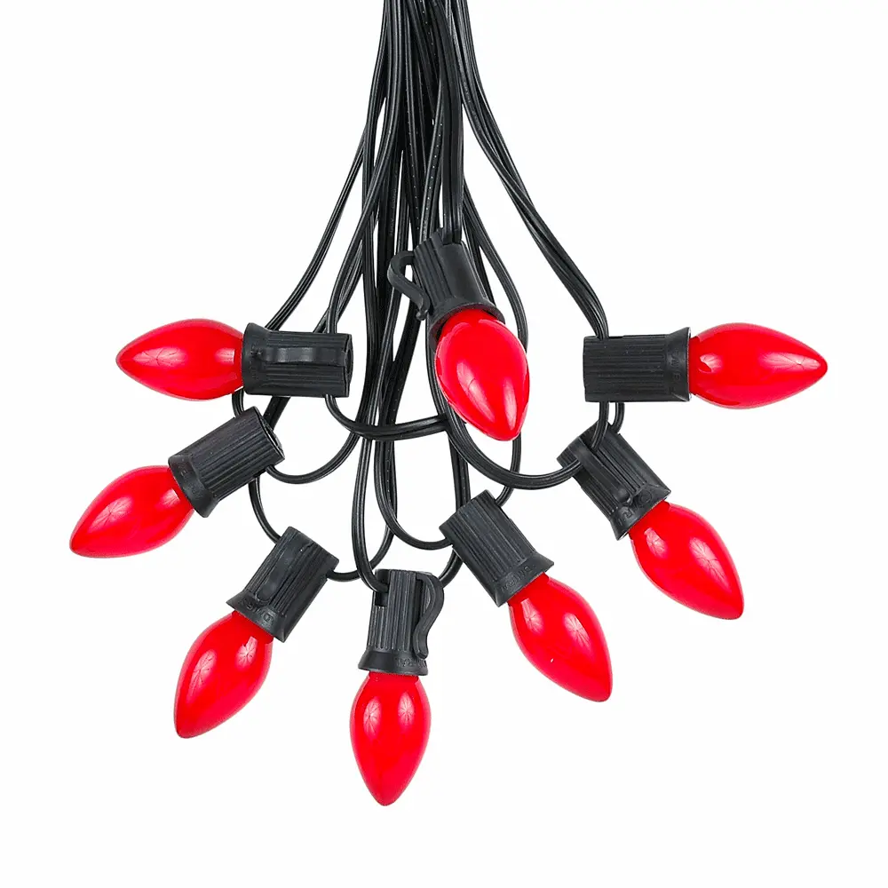 100 C7 String Light Set With Red Ceramic Bulbs On Black Wire 2 100 C7 String Light Set With Red Ceramic Bulbs On Black Wire - Image 2