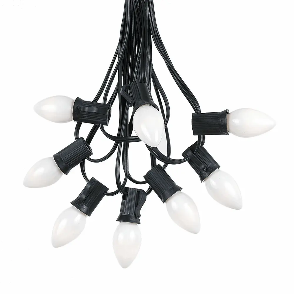 100 C7 String Light Set With White Ceramic Bulbs On Black Wire 2 100 C7 String Light Set With White Ceramic Bulbs On Black Wire - Image 2