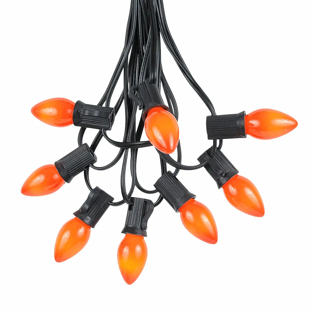 100 C7 String Light Set With Orange Ceramic Bulbs On Black Wire 2 100 C7 String Light Set With Orange Ceramic Bulbs On Black Wire - Image 2