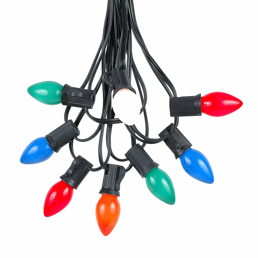 100 C7 String Light Set With Multi Colored Ceramic Bulbs On Black Wire 2 100 C7 String Light Set With Multi Colored Ceramic Bulbs On Black Wire - Image 2