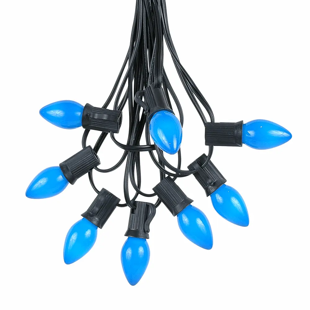 100 C7 String Light Set With Blue Ceramic Bulbs On Black Wire 2 100 C7 String Light Set With Blue Ceramic Bulbs On Black Wire - Image 2