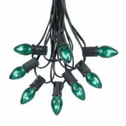 C7 25 Light String Set With Green Twinkle Bulbs On Black Wire -Holiday Lights Sales 0012736 c7 25 light string set with green twinkle bulbs on black wire