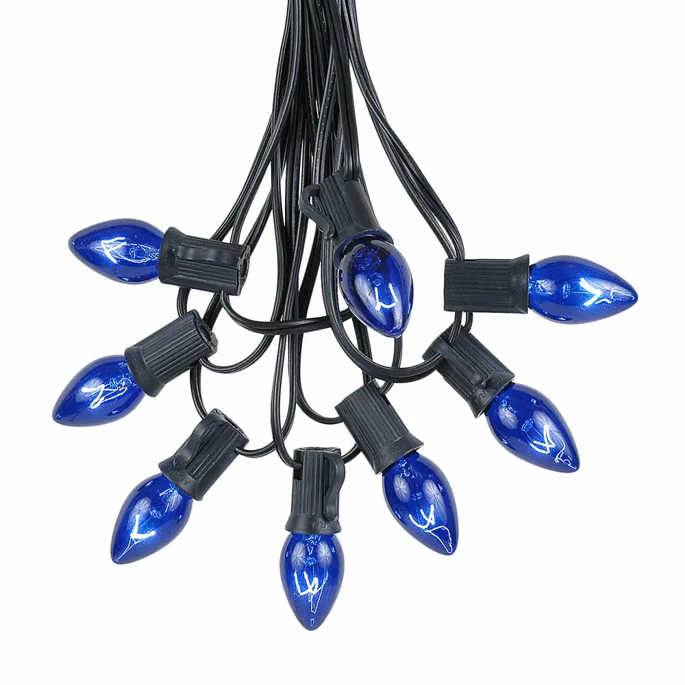 C7 25 Light String Set With Blue Twinkle Bulbs On Black Wire 7 C7 25 Light String Set With Blue Twinkle Bulbs On Black Wire - Image 7