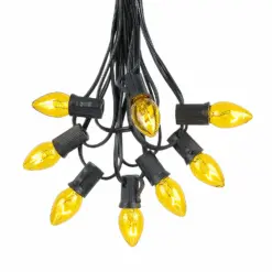 C7 25 Light String Set With Yellow Twinkle Bulbs On Black Wire -Holiday Lights Sales 0012752 c7 25 light string set with yellow twinkle bulbs on black wire