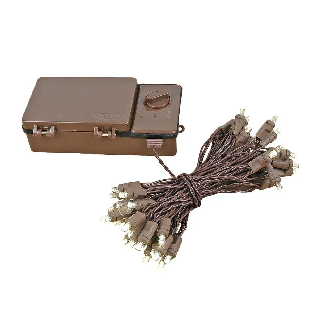 50 LED Battery Operated Lights Warm White Brown Wire 2 50 LED Battery Operated Lights Warm White Brown Wire - Image 2