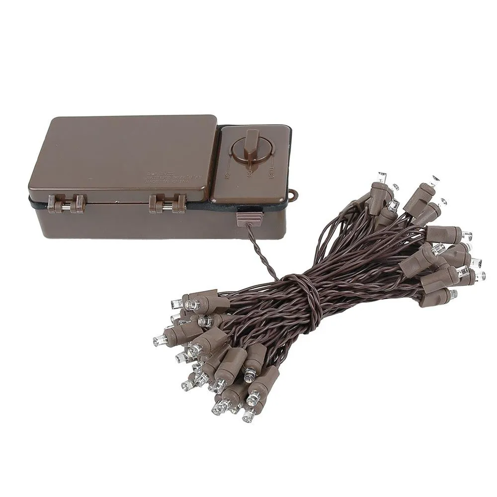50 LED Battery Operated Lights Warm White Brown Wire 5 50 LED Battery Operated Lights Warm White Brown Wire - Image 5