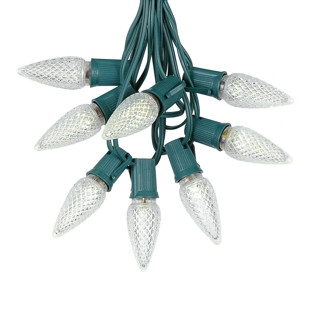 25 Light String Set With Warm White LED C9 Bulbs On Green Wire 2 25 Light String Set With Warm White LED C9 Bulbs On Green Wire - Image 2