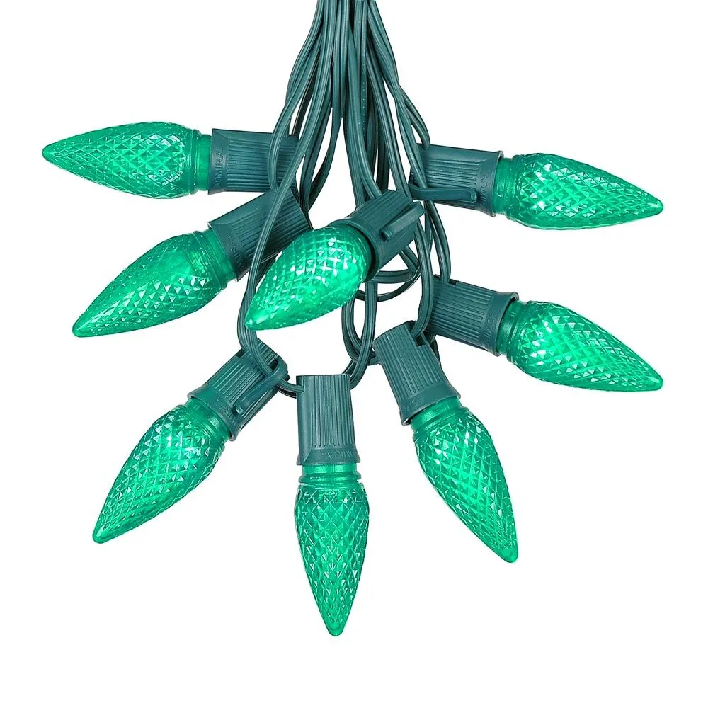 25 Light String Set With Green LED C9 Bulbs On Green Wire 2 25 Light String Set With Green LED C9 Bulbs On Green Wire - Image 2
