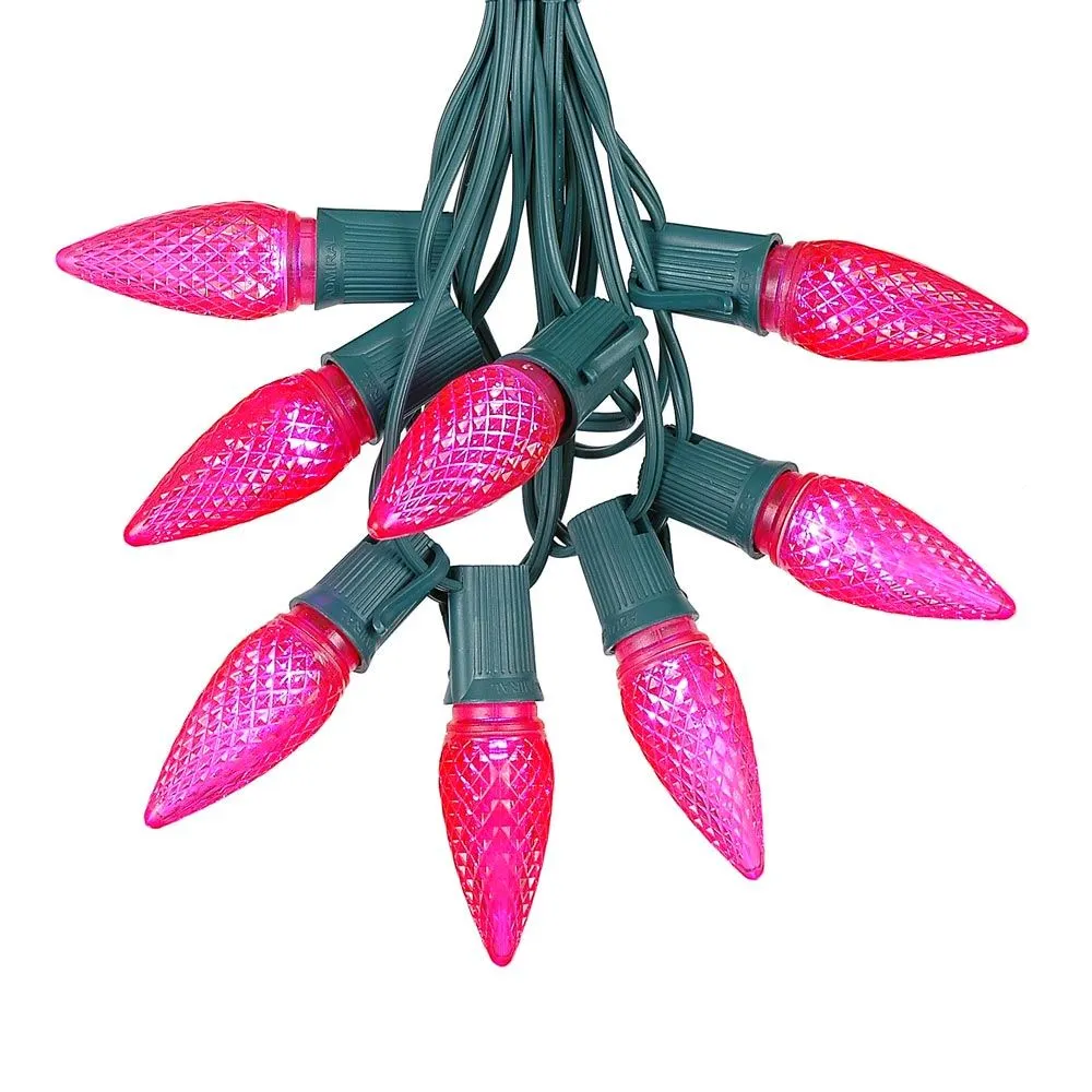 25 Light String Set With Pink LED C9 Bulbs On Green Wire 2 25 Light String Set With Pink LED C9 Bulbs On Green Wire - Image 2