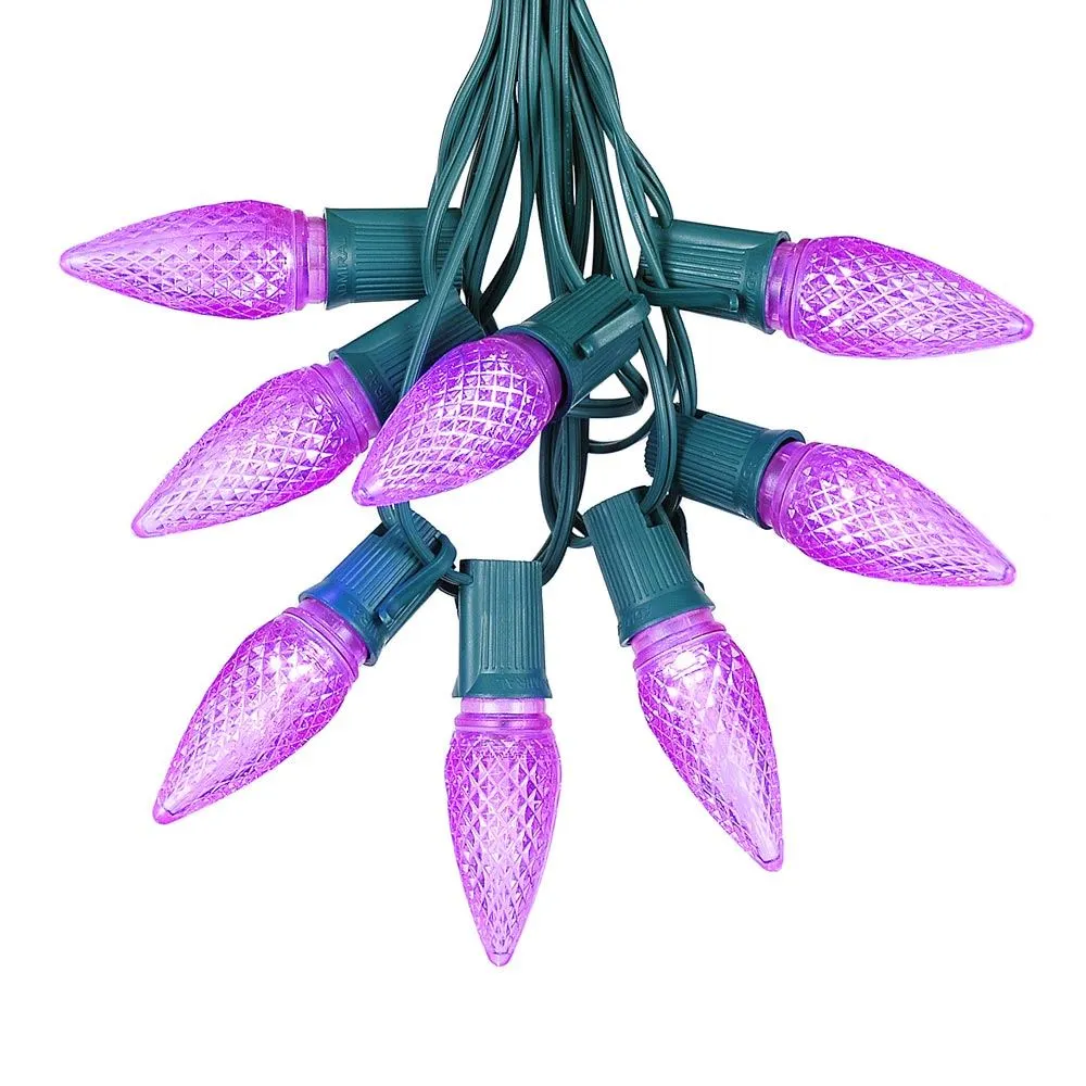 25 Light String Set With Purple LED C9 Bulbs On Green Wire 2 25 Light String Set With Purple LED C9 Bulbs On Green Wire - Image 2