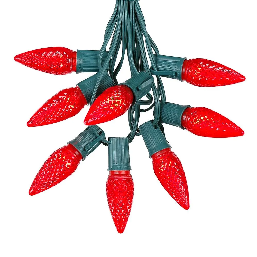 25 Light String Set With Red LED C9 Bulbs On Green Wire 2 25 Light String Set With Red LED C9 Bulbs On Green Wire - Image 2