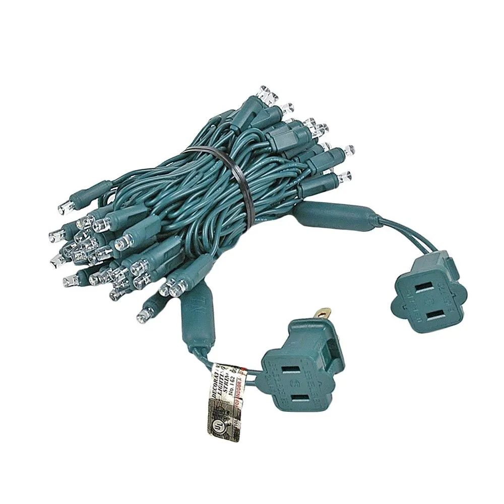 50 LED Pure White LED Christmas Lights 11' Long On Green Wire 2 50 LED Pure White LED Christmas Lights 11' Long On Green Wire - Image 2