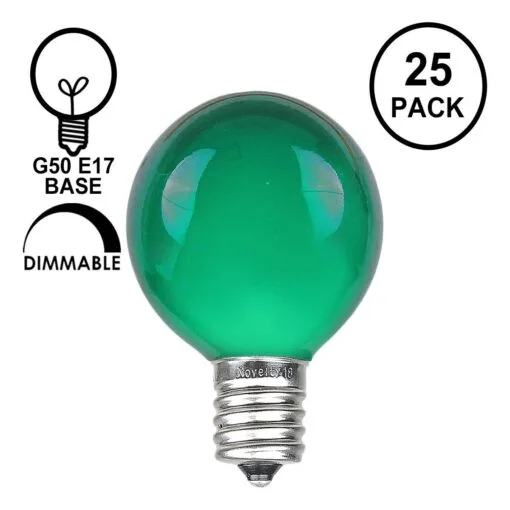 Green Satin G50 7 Watt Replacement Bulbs 25 Pack -Holiday Lights Sales 0014691 green satin g50 7 watt replacement bulbs 25 pack