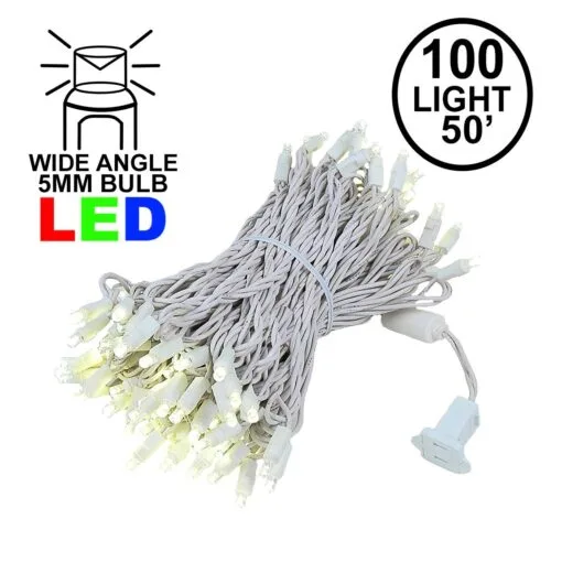 Commercial Grade Wide Angle 100 LED Warm White 50' Long On White Wire 5 Commercial Grade Wide Angle 100 LED Warm White 50' Long On White Wire -Holiday Lights Sales 0015012 commercial grade wide angle 100 led warm white 50 long on white wire
