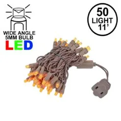 50 LED Amber LED Christmas Lights 11' Long On Brown Wire