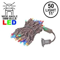 50 LED Multi LED Christmas Lights 11' Long On Brown Wire