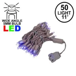 50 LED Purple LED Christmas Lights 11' Long On Brown Wire