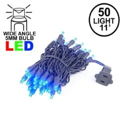 50 LED Blue LED Christmas Lights 11' Long On Black Wire