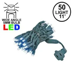 50 LED Pure White LED Christmas Lights 11' Long On Green Wire