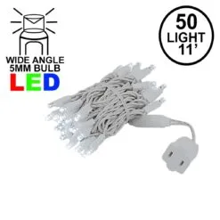 50 LED Pure White LED Christmas Lights 11' Long On White Wire