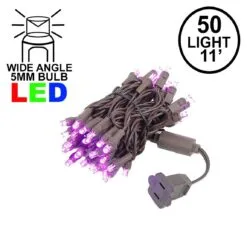 50 LED Pink LED Christmas Lights 11' Long On Brown Wire
