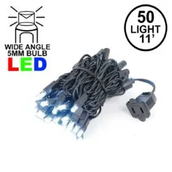 50 LED Pure White LED Christmas Lights 11' Long On Black Wire