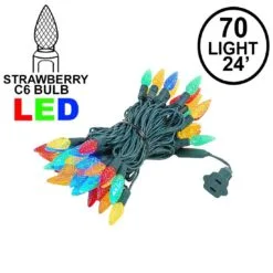 Multi 70 LED C6 Strawberry Mini Lights Commercial Grade On Green Wire