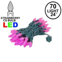 Pink 70 LED C6 Strawberry Mini Lights Commercial Grade On Green Wire