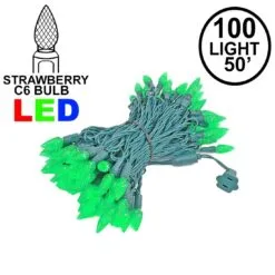 Green 100 LED C6 Strawberry Mini Lights Commercial Grade Green Wire
