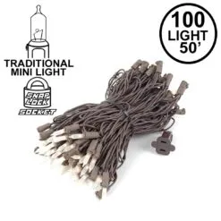 Frosted Christmas Mini Lights 100 Light 50 Feet Long On Brown Wire