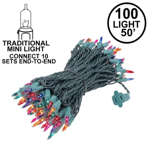 Connect 10 Multi Christmas Mini Lights 100 Light 50 Feet Long -Holiday Lights Sales 0015388 connect 10 multi christmas mini lights 100 light 50 feet long