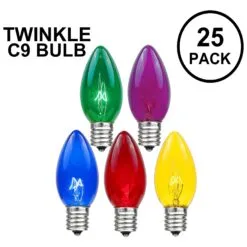 Assorted Twinkle C9 Bulbs 7 Watt Replacement Lamps 25 Pack