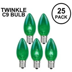 Green Twinkle C9 Bulbs 7 Watt Replacement Lamps 25 Pack
