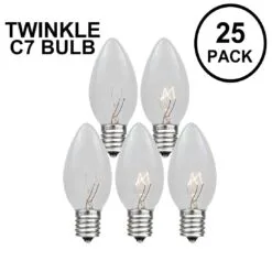 Clear Twinkle C7 7 Watt Bulbs 25 Pack