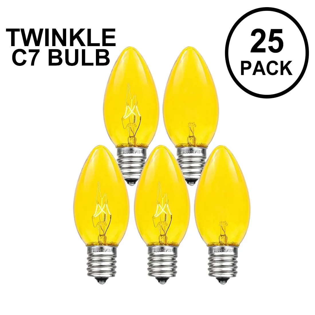 Yellow Twinkle C7 7 Watt Bulbs 25 Pack 1 Yellow Twinkle C7 7 Watt Bulbs 25 Pack