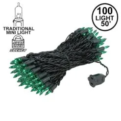 Green Christmas Mini Lights 100 Light 50 Feet Long On Black Wire