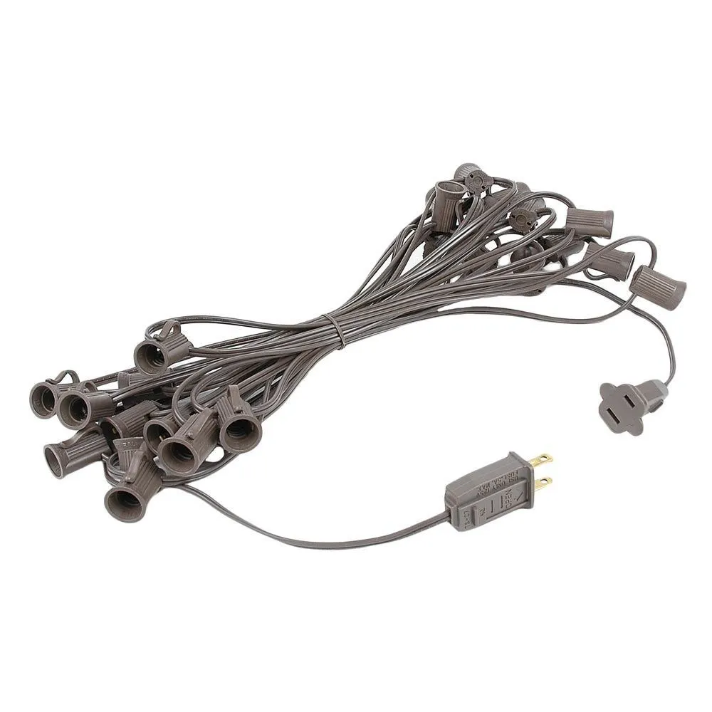 25 Light String Set With Pure White LED C7 Bulbs On Brown Wire 4 25 Light String Set With Pure White LED C7 Bulbs On Brown Wire - Image 4