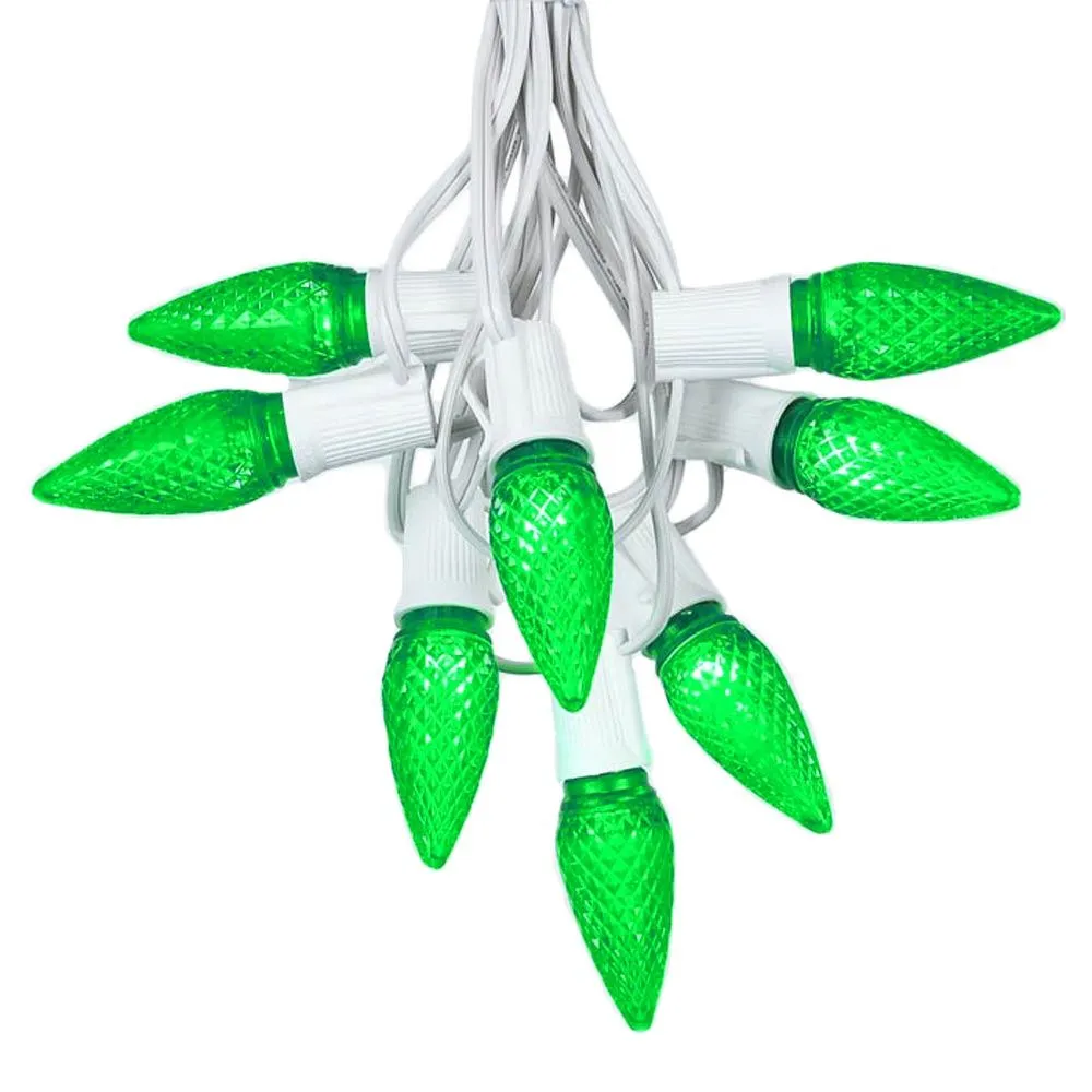 25 Light String Set With Green LED C9 Bulbs On White Wire 2 25 Light String Set With Green LED C9 Bulbs On White Wire - Image 2