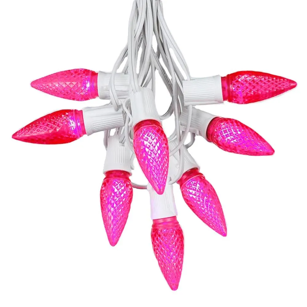 25 Light String Set With Pink LED C9 Bulbs On White Wire 2 25 Light String Set With Pink LED C9 Bulbs On White Wire - Image 2