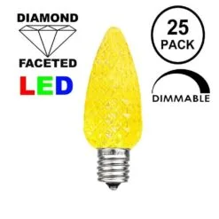 25 Light String Set With Yellow LED C9 Bulbs On Green Wire -Holiday Lights Sales 0019529 25 light string set with yellow led c9 bulbs on green wire