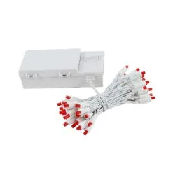 50 LED Battery Operated Lights Red On White Wire -Holiday Lights Sales 0019891 50 led battery operated lights red on white wire