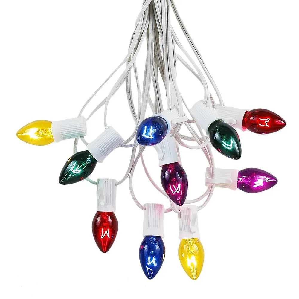 100 C7 String Light Set With Assorted Bulbs On White Wire 2 100 C7 String Light Set With Assorted Bulbs On White Wire - Image 2