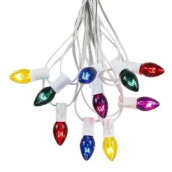 C7 25 Light String Set With Multi-Colored Twinkle Bulbs On White Wire -Holiday Lights Sales 0020243 c7 25 light string set with multi colored twinkle bulbs on white wire