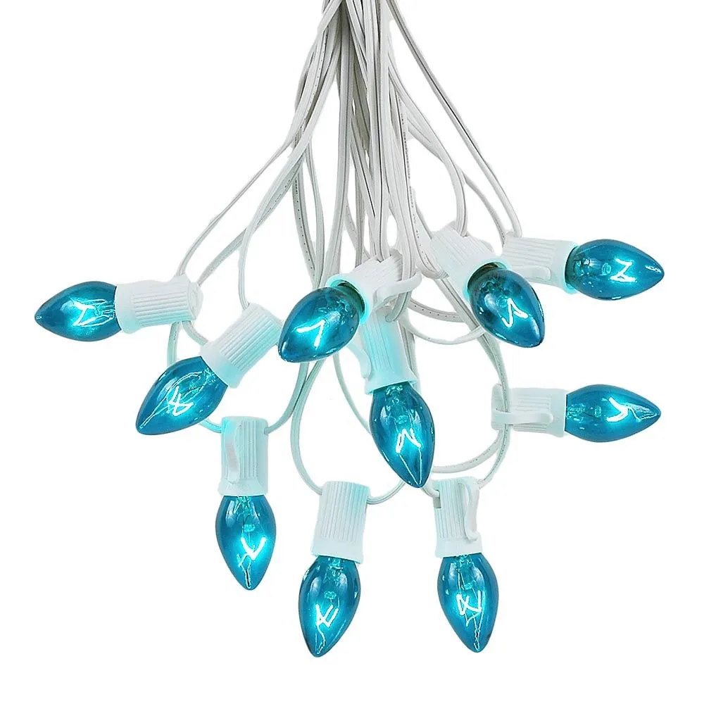 100 C7 String Light Set With Teal Bulbs On White Wire 2 100 C7 String Light Set With Teal Bulbs On White Wire - Image 2