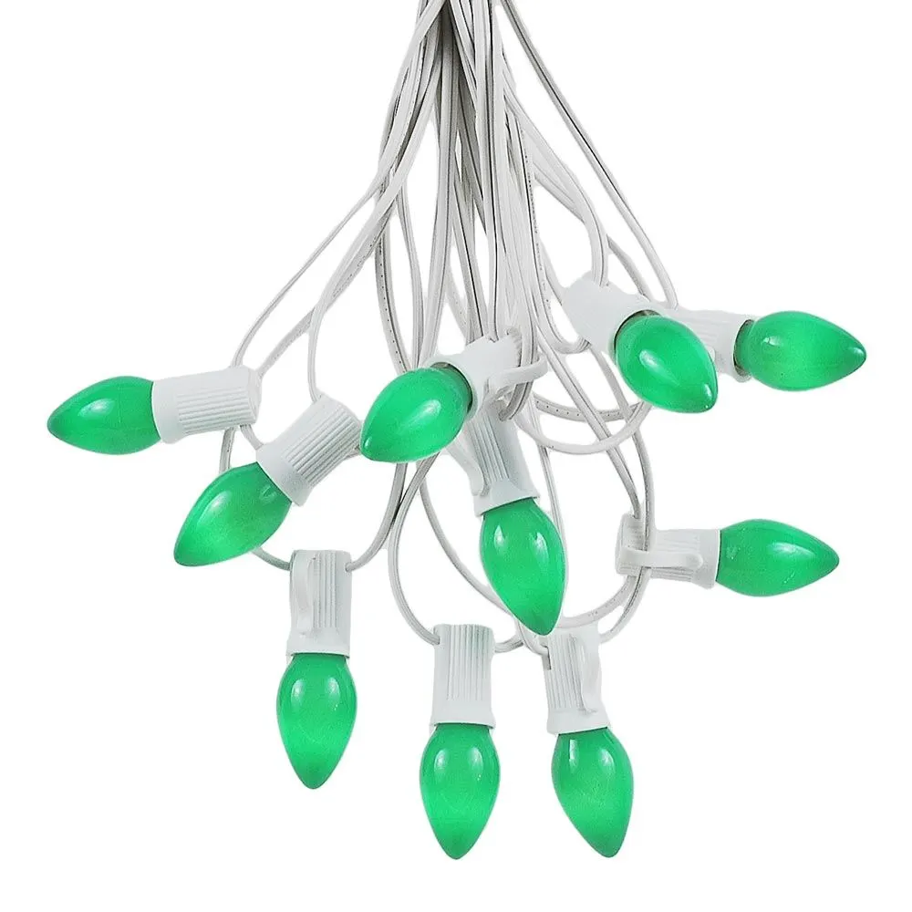 100 C7 String Light Set With Green Ceramic Bulbs On White Wire 2 100 C7 String Light Set With Green Ceramic Bulbs On White Wire - Image 2