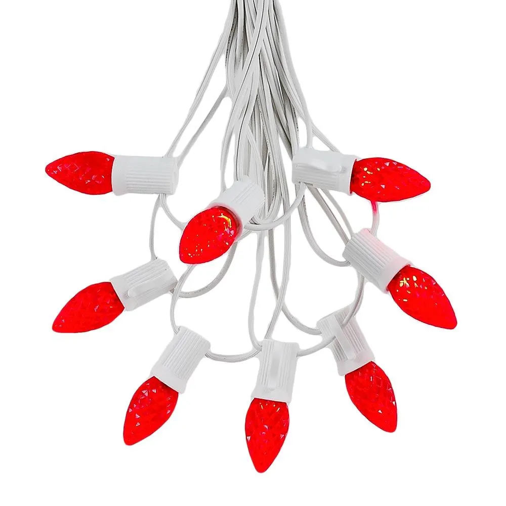25 Light String Set With Red LED C7 Bulbs On White Wire 2 25 Light String Set With Red LED C7 Bulbs On White Wire - Image 2